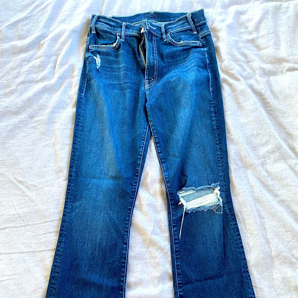 Mother Straight Cut Hi Rise Distressed Jeans 29